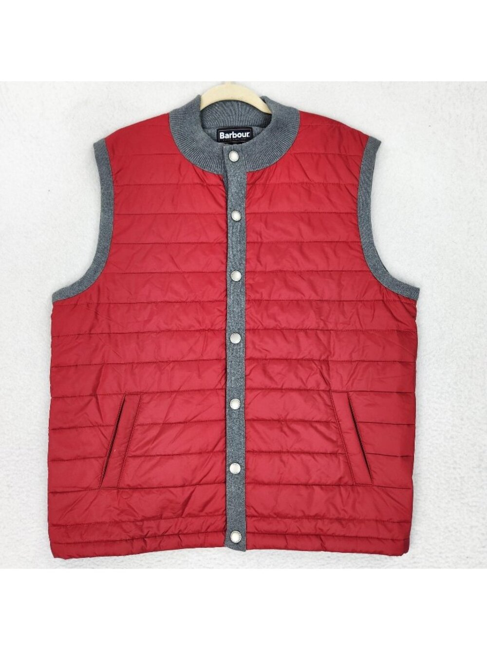 Barbour Vest Mens XXL Red Gray Weather Comfort Quilted Knit Back Snap Pockets